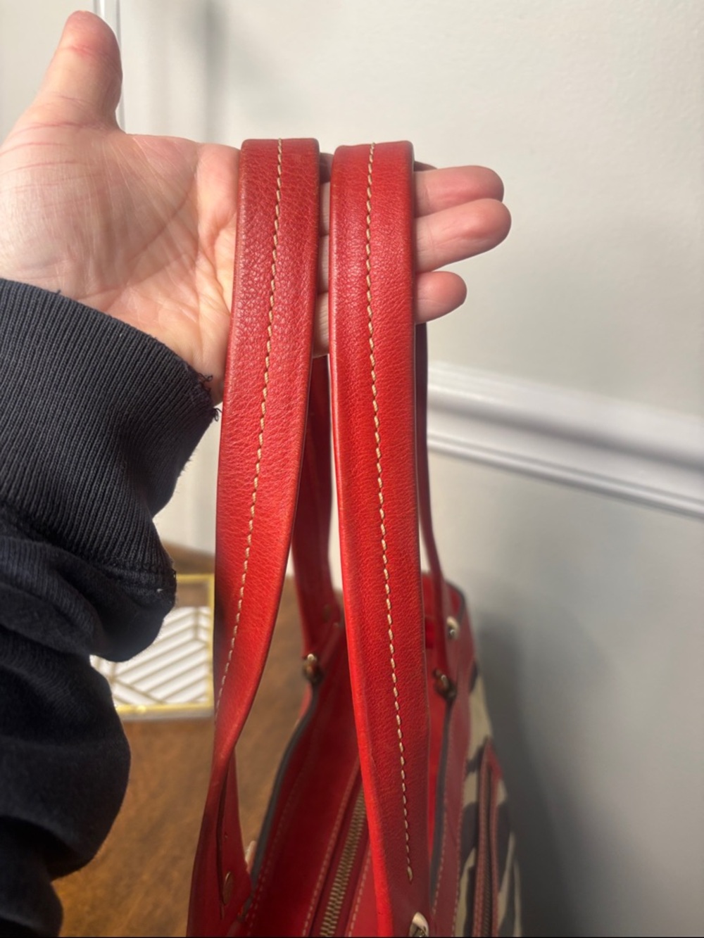 Dooney & Bourke Red Leather Trim Zebra-Print Tote Bag - Picture 8 of 16